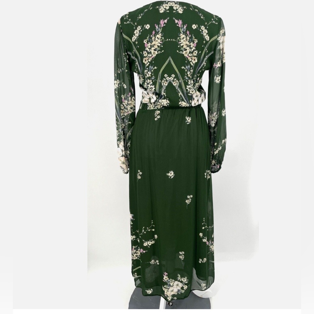 Massimo Dutti womens Sz 4 Green
Floral midi Dress V-Neck lined side zip
pullover - Picture 2 of 8